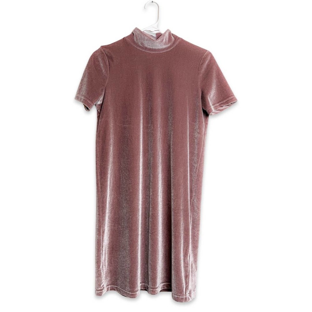 3 FOR $35! 📦 MADEWELL Velvet Mockneck Mini Shift Dress In Frosty Mauve XS - Picture 4 of 7